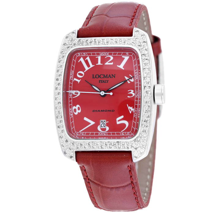 Locman Women's Diamond Classic Red Dial Watch - 487RD2D/RD