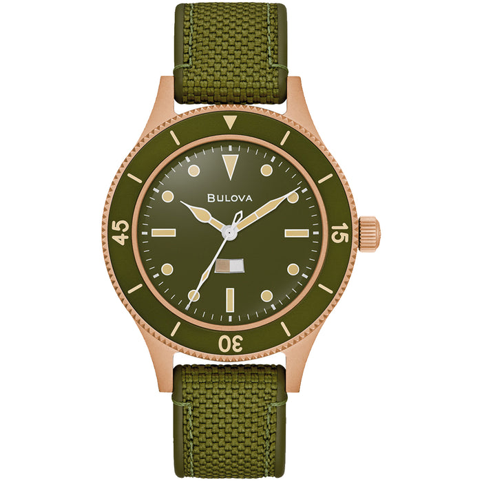 Bulova Men's Archive Series MIL SHIPS 150th Anniversary Special Edition Green Dial Watch - 98A324