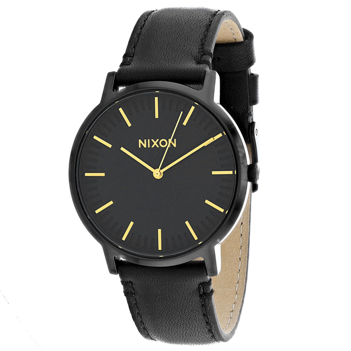 Nixon Men's Porter Leather Black Dial Watch - A1058-1031