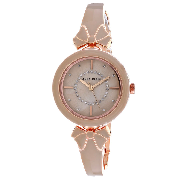 Anne Klein Women's Glitter Accented Enamel Bow MOP Dial Watch - AK-3298BHRG