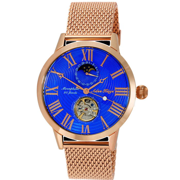 Adee Kaye Men's Moonar Blue Dial Watch - AK2269-RGBU-MESH