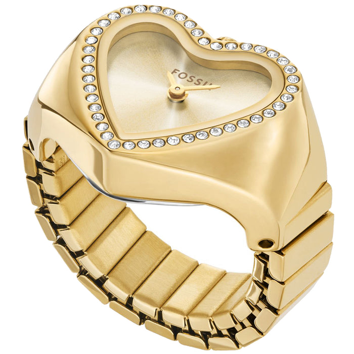 Fossil Women's Heart Watch Ring Gold Dial Watch - ES5407