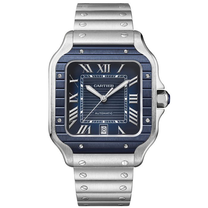 Cartier Men's Santos Blue Dial Watch - WSSA0048