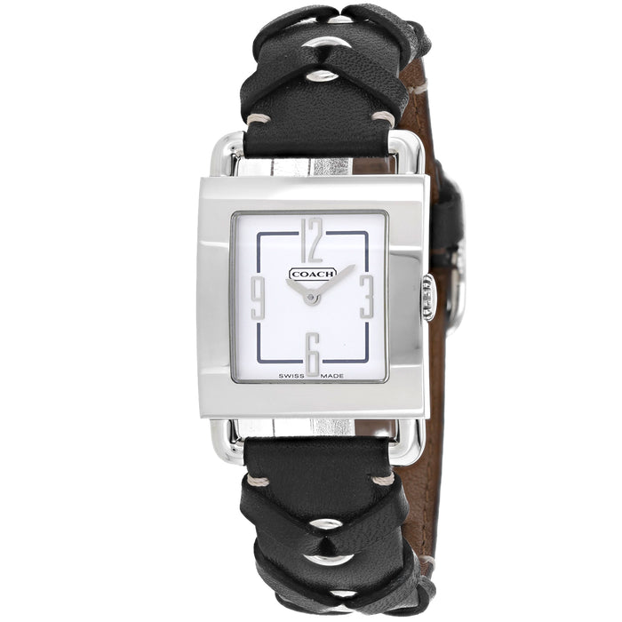 Coach Women's Black Leather Silver Quartz White Dial Watch - 14500498