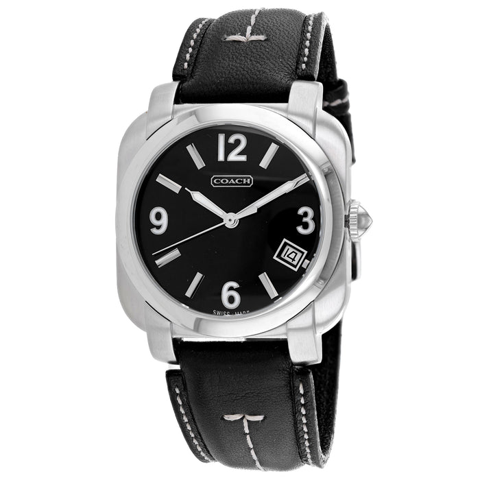 Coach Men's Black Leather Silver Quartz Black Dial Watch - 14600408