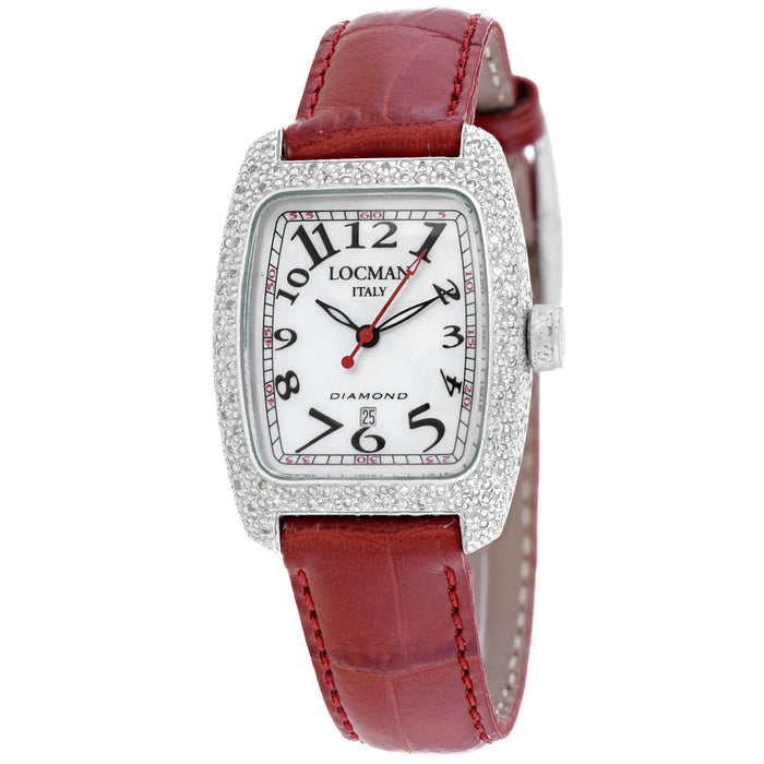 Locman Women's Diamond Mother of Pearl Dial Watch - 485MOPBK2DC/RD