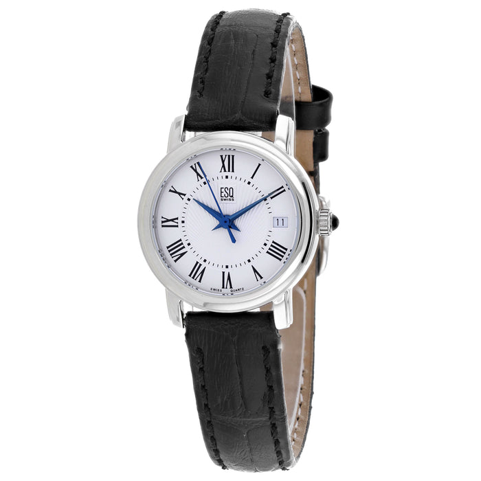 ESQ Women's Black Leather Silver Stainless Steel Quartz White Dial Watch - 7100967