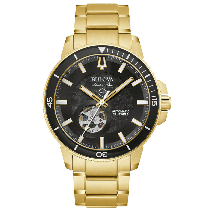 Bulova Men's Marine Star Black Dial Watch - 97A174