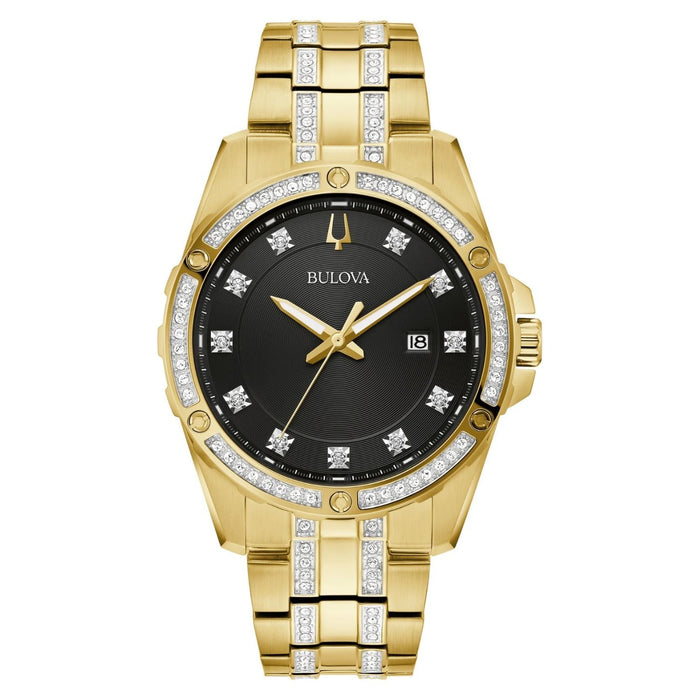Bulova Men's Crystal Black Dial Watch - 98B399