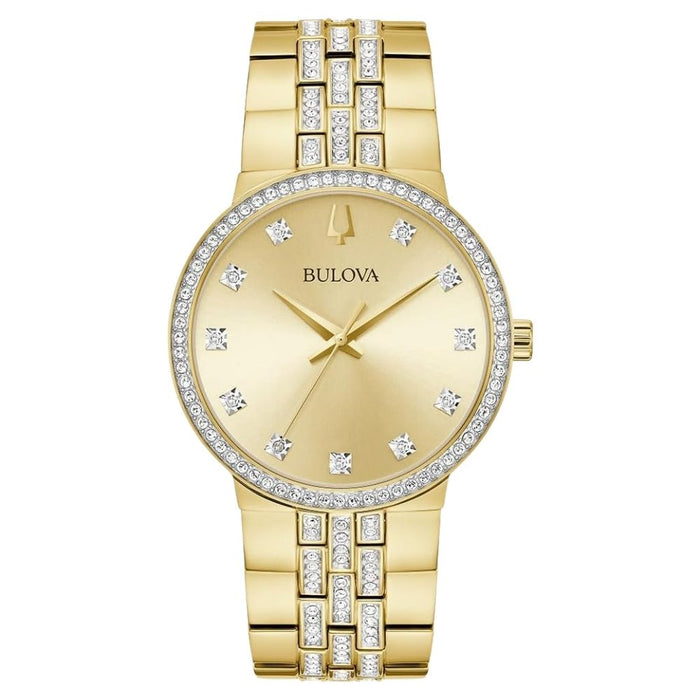 Bulova Men's Crystal Gold Dial Watch - 98K113