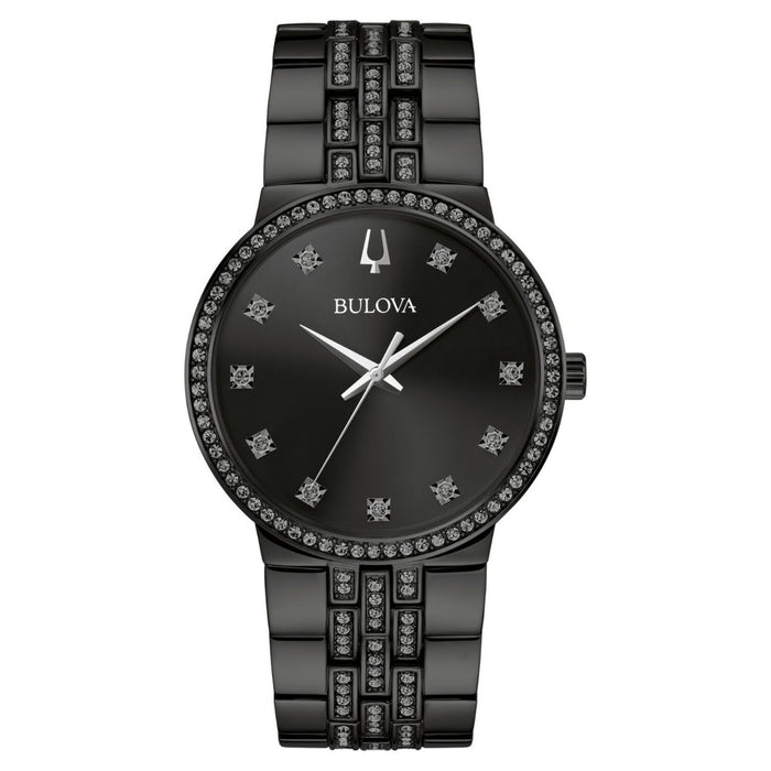 Bulova Men's Gemmed Black Dial Watch - 98K116