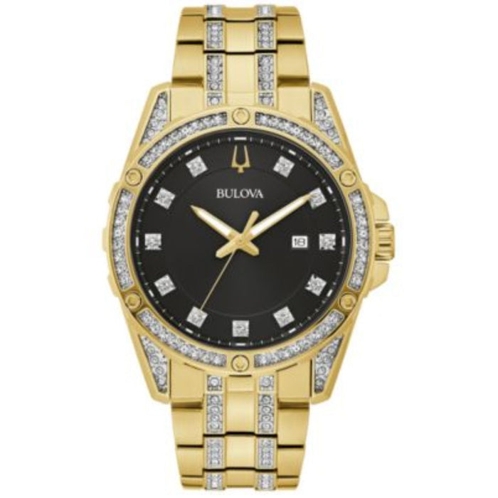 Bulova Men's Crystal Black Dial Watch - 98K118