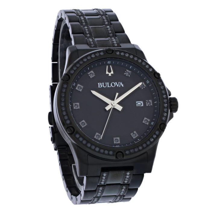 Bulova Men's Crystal Black Dial Watch - 98K119