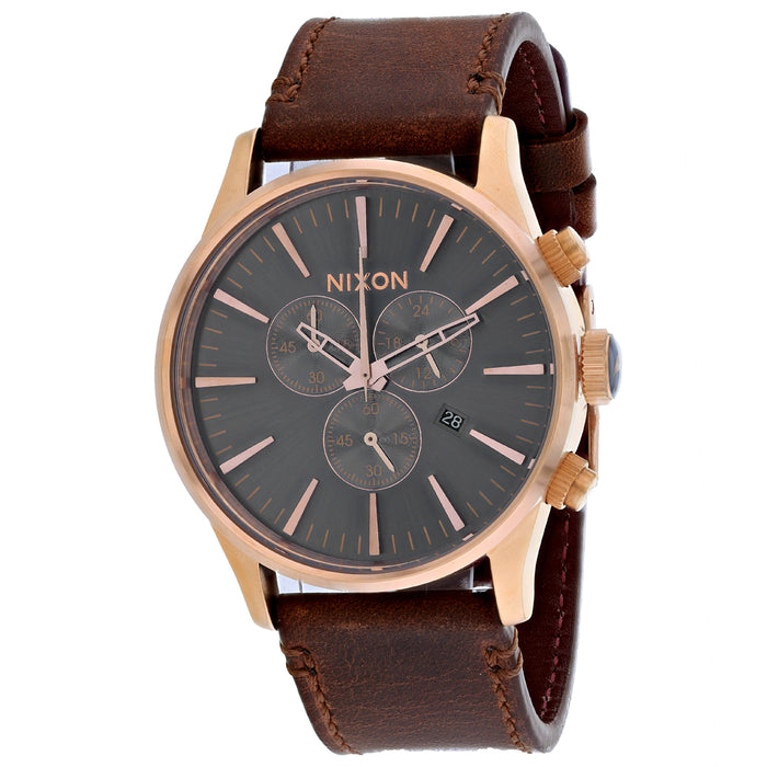 Nixon Men's Sentry Chrono Leather Grey Watch - A405-2001