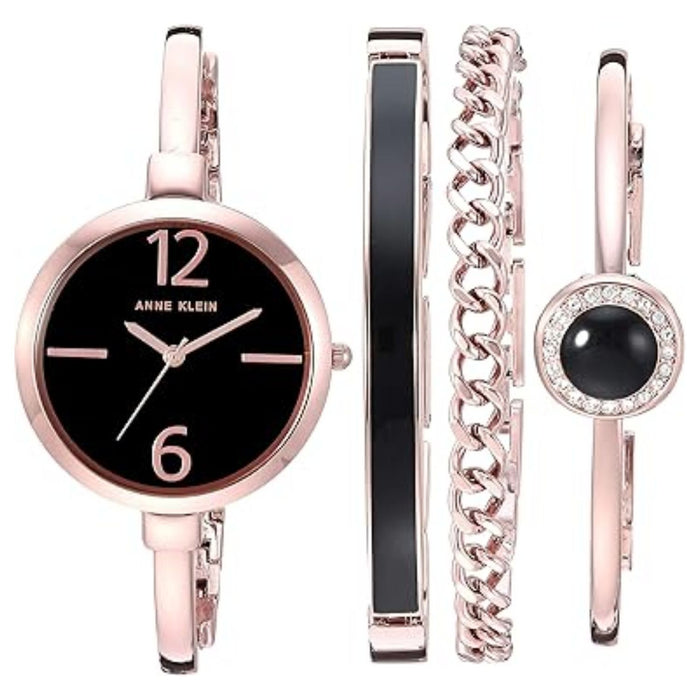 Anne Klein Women's Bangle Black Dial Watch - AK/3290BKST