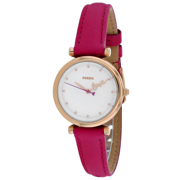 Fossil Women's Carlie Mini Three Hand Fuchsia Silver Dial Watch - ES4827