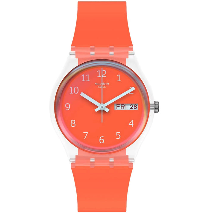 Swatch Women's Red Away Orange Dial Watch - GE722