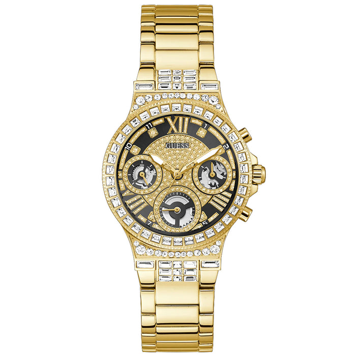 Guess Women's Gold Tone Multi-function Black Dial Watch - GW0320L5