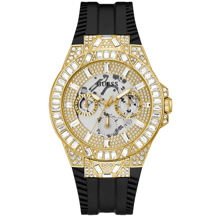 Guess Men's Black Gold Tone Multi-function Champagne Dial Watch - GW0498G2