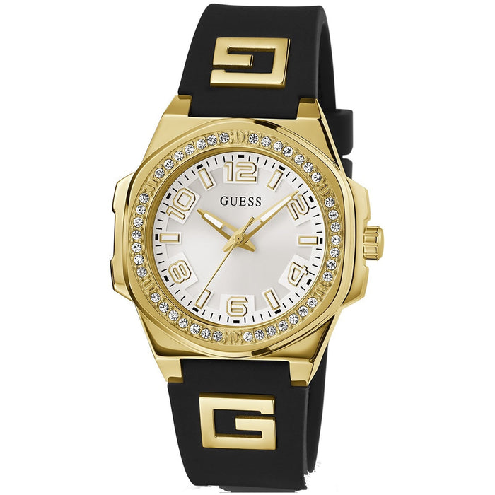 Guess Women's Black Gold Wristwatch Silver Dial Watch - GW0617L1