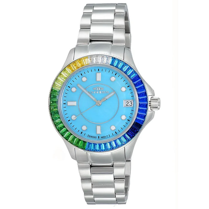 Oniss Women's Crown Blue Dial Watch - ON7323-70LBU