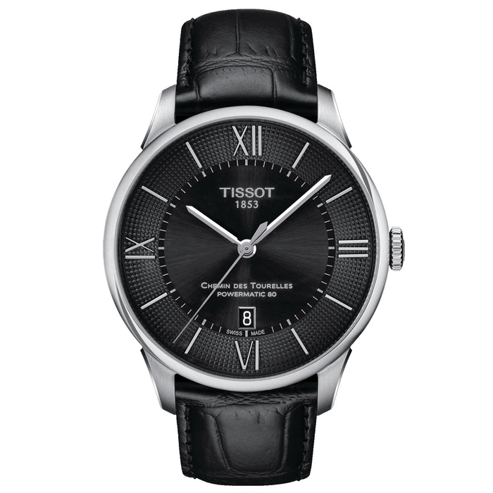 Tissot Men's T-Classic Chemin Des Tourelles Powermatic 80 Black Dial Watch - T0994071605800