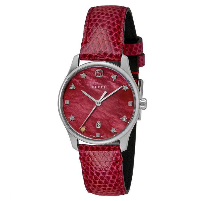 Gucci Women's Timeless Red Dial Watch - YA126584A